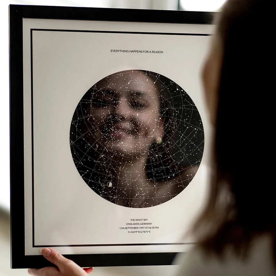 Young woman looking at the Night Sky Custom Star Map Gift