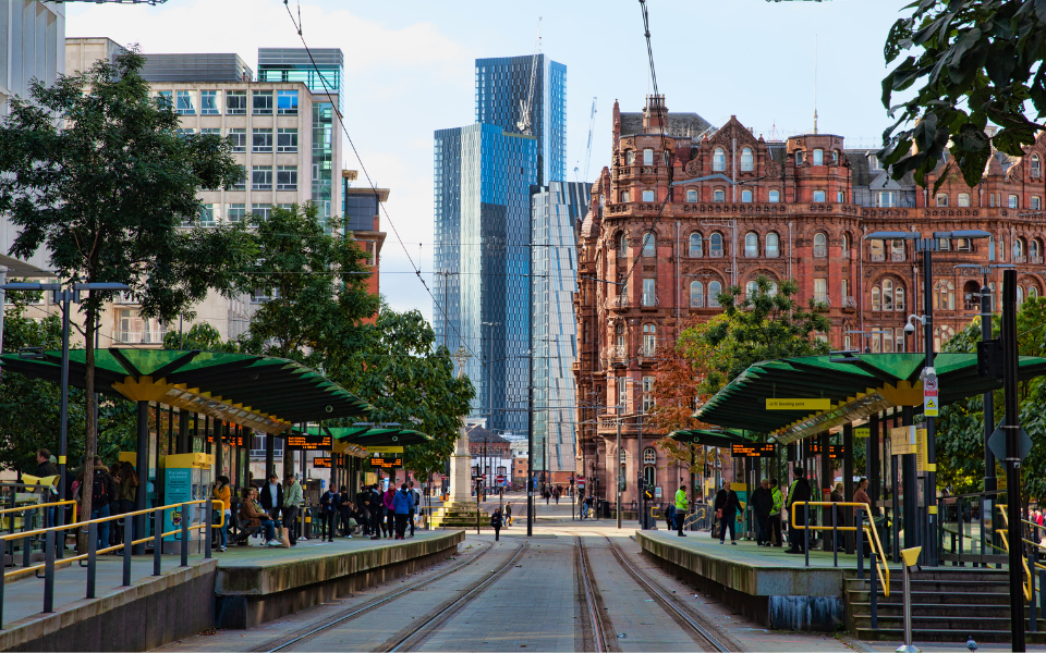 St Peter's Square Tram Stop showing both platforms of the tram